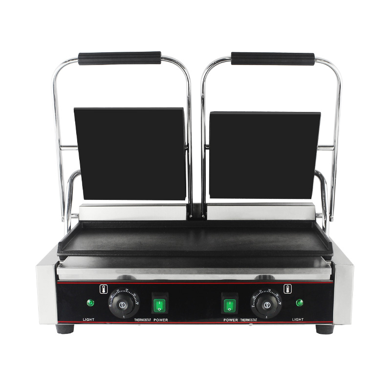 ماكينة شواء بانيني كهربائية مزدوجة الألواح من الفولاذ المقاوم للصدأ